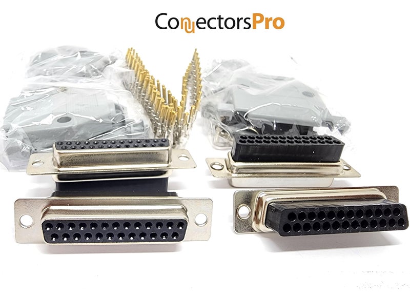Connectors Pro DB25 Female Connector Kit, 4 Sets with Hoods & 100 Pins, RS232 D-Sub 25P Crimp Type - Image 2